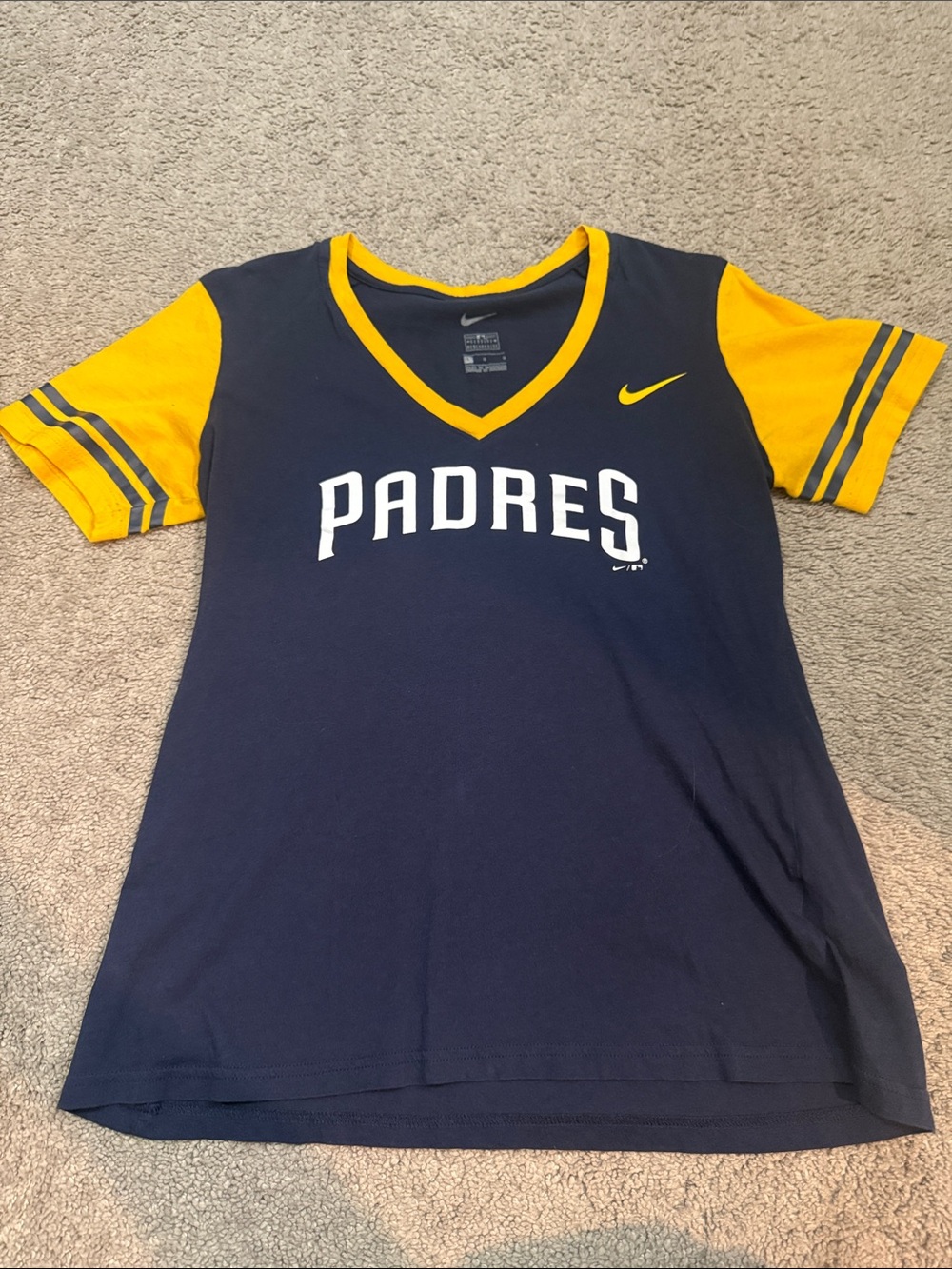 Nike women’s Navy and Yellow Padres V‑Neck Tee